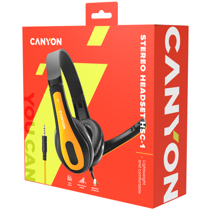 CANYON entry price PC headset, combined 3,5 plug, leather pads, Black-yellow