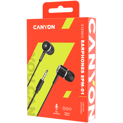 CANYON Stereo earphones with microphone, Black