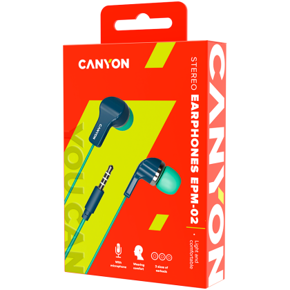 CANYON Stereo Earphones with inline microphone, Green+Blue