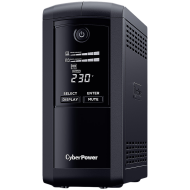 CyberPower UPS с AVR ,Line-Interactive, LCD display,700VA/390W, 4x Schuko, Runtime at 90W ( min ):33, Surge and Spike protection; VP700ELCD