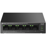 TP-Link LS105LP 5-Port 10/100 Mbps Desktop Switch with 4-Port PoE, 4× 10/100 Mbps PoE Ports, 1× 10/100 Mbps Non-PoE Port, 802.3af, 41 W PoE Power, Desktop Steel Case, Extend Mode for 250m PoE Transmitting, PoE Auto Recovery, Plug and Play