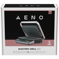 AENO ''Electric Grill EG1: 2000W, 3 heating modes - Upper Grill, Lower Grill, Both Grills  Defrost, Max opening angle -180°, Temperature regulation, Timer, Removable double-sided plates, Plate size 320*220mm''