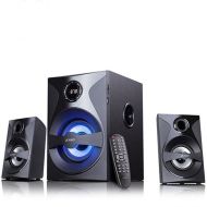 F&D F380X 2.1 Multimedia Speakers, 54W RMS (13Wx2+28W), 2x3'' Satellites + 5.25'' Subwoofer, BT 5.0/NFC/AUX/USB/FM/SD card reader/Multi-color LED/LED Display/Remote Control/Wooden/Black